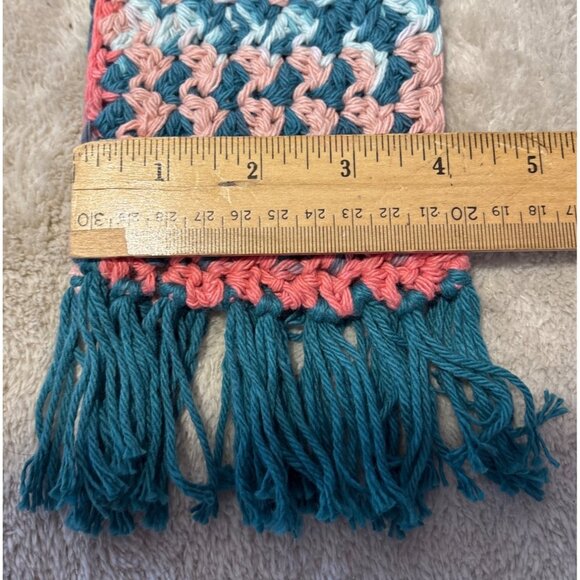 Crochet Mug Rugs Set Of 2 Cotton Coasters Teal Pink Fringe 4 x 6" without Fring - Picture 4 of 7